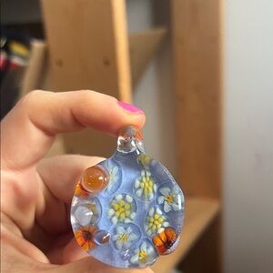 Handcrafted Glass Pendant with Floral Design